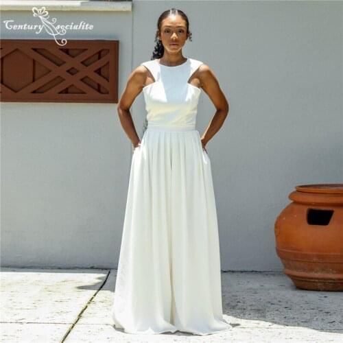 Simple Bridal Jumpsuits Wedding Dresses 2021 Pockets Chiffon Bride Reception Jumpsuit Women Pant Suits Robe De Mariee