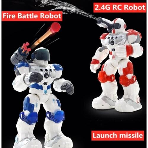 Child Learning Toy 2.4G Remote Control Intelligent Smart Robot Walking Dancing Singing Launch Missile Water RC Battle Robot Gift
