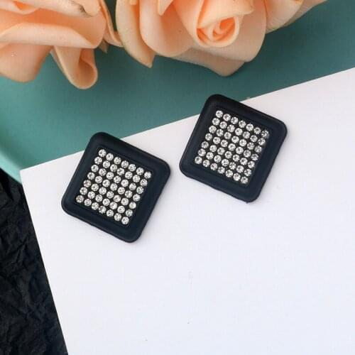 Cube Rhombus Black Earrings Full Rhinestone Studded Stud Ears Fashion Women Party Jewlery Accessories Statement Cool