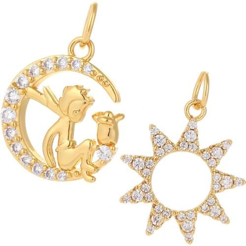 Charm Charms for Jewelry Making Supplies Gold Sun Moon Pendant Diy Earring Bracelet Necklace Copper Inlaid Zircon Accessories