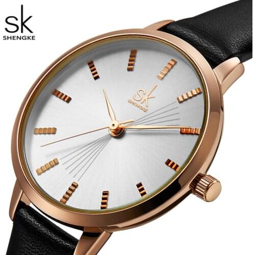 Shengke Women Watches Fashion Leather Band Watch Ladies Luxury Brand Diamond Quartz Gold Wrist Watches Gifts for Wife Lover