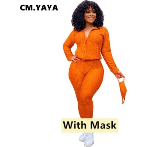 CM.YAYA 2021 Spring Winter Women Sets Zipper Jacket Pants Suits Full Sleeve Pockets Tracksuits Two-piece Sets Yoga Sports Suit
