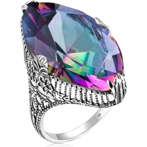 Szjinao Solid 925 Sterling Silver Gemstone Rings For Women Punk Mystic Topaz Marquise Unique Handmade Fine Jewelry Gift Female