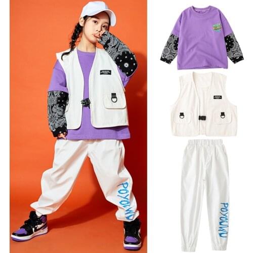 Hip Hop Dance Costumes White Vest Sweatshirt Pants Hip-Hop Outfits For Kids Modern Jazz Dance Wear Girls Boys Streetwear BL5777