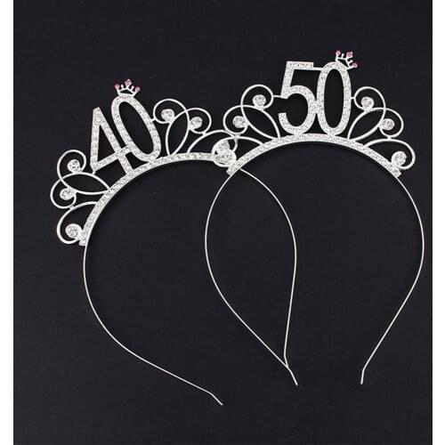 16/18/21/30/40/50/60/80 Birthday Party Tiara Crown Headband Hair Loop Decoration