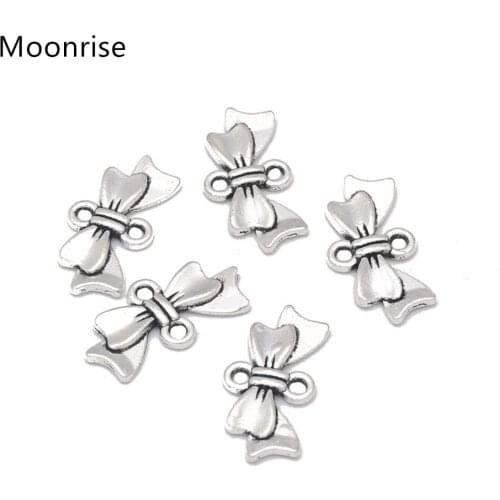 Vintage Silver Butterfly Knot Two Loops Alloy Charms Pendants For DIY Jewelry Necklace Bracelet Making Accessaries
