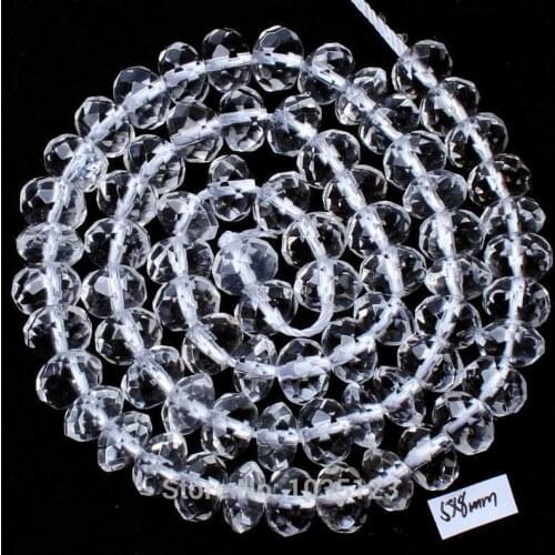 High Quality 5x8mm Natural Rock Crystal Quartz Faceted Rondelle Shape Necklace Bracelet Jewelry Gem Loose Beads 15 Inch w2513