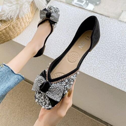 Womens Shoes 2021 New Flat Casual Low Cut Rhinestone Square Toe Fashion Casual Shoes