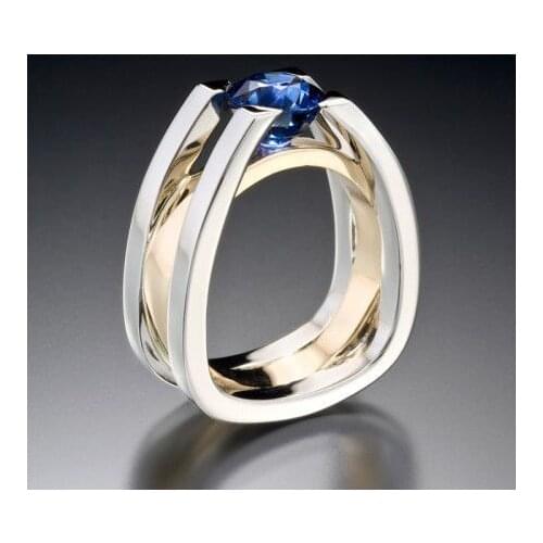 Female Luxury Wedding Band Ring Jewelry Silver color with Blue Stone Promise Engagement Ring for Women Vintage Jewelry