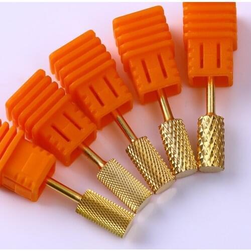 Gold Carbide Smooth Top Burr Nail Drill Bit Manicure Nail Art Tool Professional Electric Drill Files Cutter Grinding Accessories