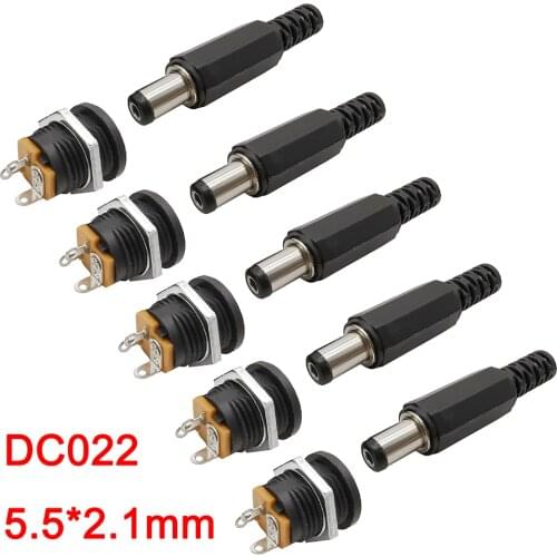1/5/10/20 Pair 5.5*2.1mm Male Plugs Female Socket Panel Mount Adapter DC022 DC Power Connectors Electrical Supplies Connectors