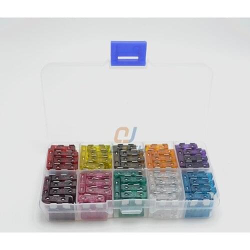 100 pcs kits Medium Auto Car Blade Fuse Box Assortment 3A 5A 7.5A 10A 20A 25A 30A 35A 40A with high quality plastic box