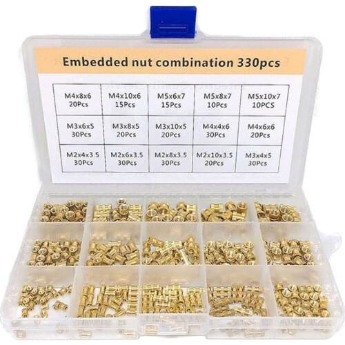 330pcs Embedded Nut Combination Copper Nut M2/M3/M4/M5 Brass Knurled Round Molded-in Insert Nut Packed in Organizer Box