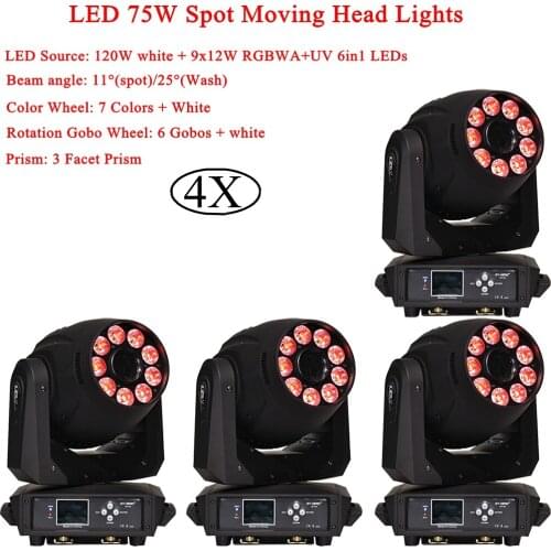 4Pcs/Lot High Light Output DJ Disco Stage Light Equipment 120W Spot Moving Head 9x12W RGBWA+UV 6IN1 LEDs Moving Head Lights