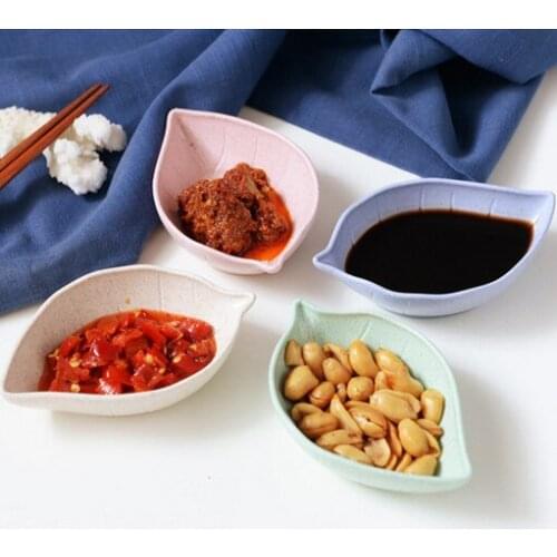 4pcs Leaves Shape Baby Kids Dish Bowl Wheat Straw Soy Sauce Dish Rice Bowl Plate Sub - plate Japanese Tableware Food Container
