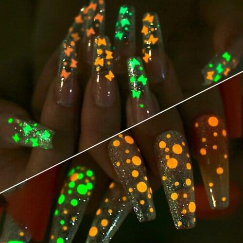6colors Butterfly Circle GLOW-IN-DARK Matte Nail Glitter Sequins Fluorescent ORANGE Ultra-THIN Nail ART Luminous-Glitter PT93/94