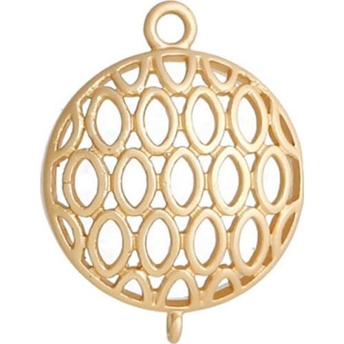 8Seasons Copper Connectors Honeycomb Gold Plated Round Hollow Charms DIY Jewelry Findings 21mm( 7/8") x 17mm( 5/8"), 3 PCs