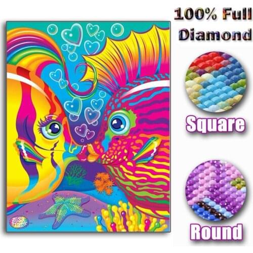 Full Square/Round Drill 5D DIY Diamond Painting "Kissing fish" Embroidery Cross Stitch Mosaic Home Decor Auspicious gift