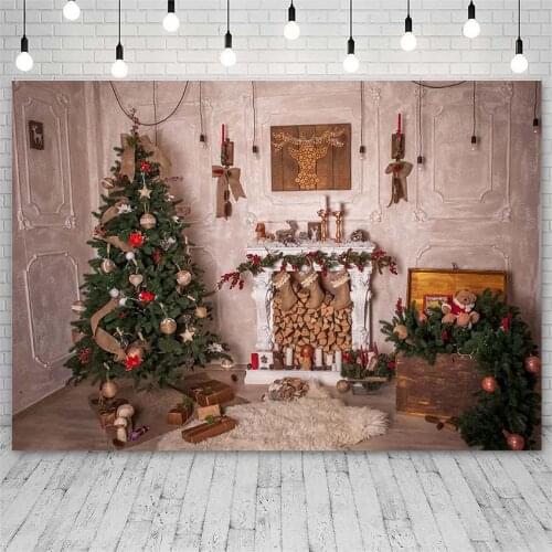 Avezano Backdrop Merry Christmas Tree Winter Fireplace Socks Gifts Photography Background Photo Studio Photozone Photocall Decor