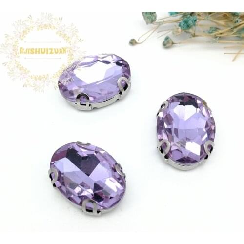 Free shipping! Crystal violet OVAL shape Glass Crystal sew on rhinestones with D-shape claw Diy wedding decoration