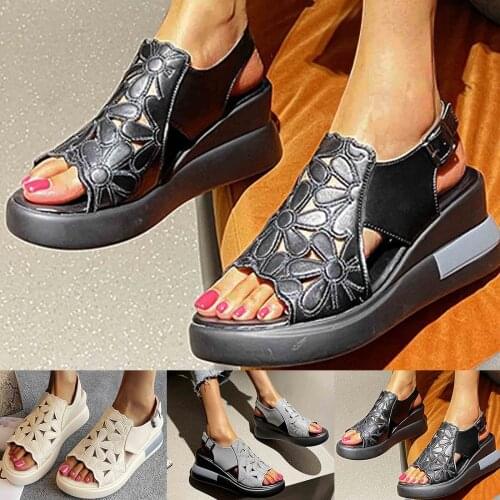 Women Fashion Muffin Thick Bottom Hollow Breathable Comfortable Fish Mouth Sandals Plus Size Female Sandals Sandalias Mujer 2021