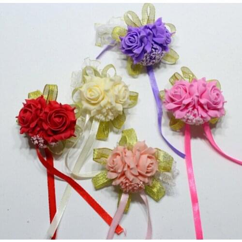 Foam Rose Flowers Bridal Bridesmaid Wrist Corsage Wedding Party Ribbon Bracelet