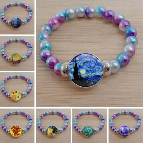 Van Gogh Bracelet Starry Night Art Jewelry Color Bead Bracelet Men and Women Fashion Glass Cabochon Chain Bracelet