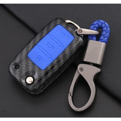 Carbon Fiber Car Flip Key Cover Remote Fob Holder Case Shell For VW Volkswagen Jetta Golf 4 5 6 Polo Bora Passat B5 B6 Bag