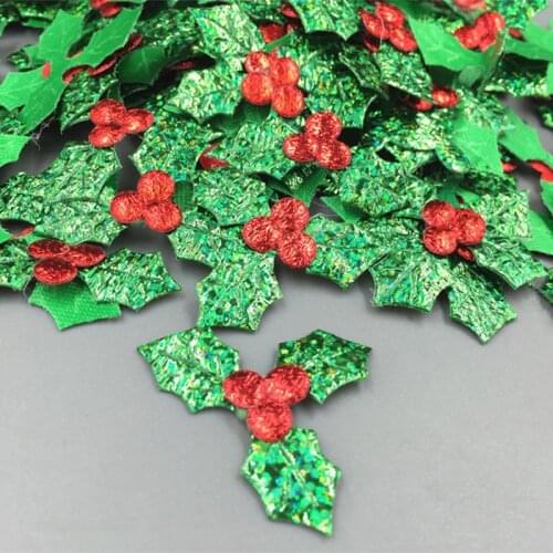 DIY 200pcs Holly Berries and leaves Appliques for Christmas Decoration 36mm