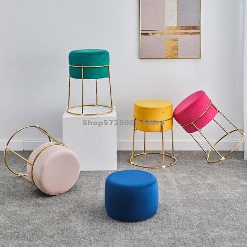 Home Creative Dining Stool Iron Round Stool Net Red Lazy Bench Light Luxury Soft Seat Shoe Changing Chair Fabric Makeup Stool
