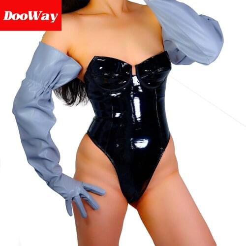 DooWay Super Long Faux Leather Gloves Elastic Cuff Oversize Loose Sleeves 28inches Gray