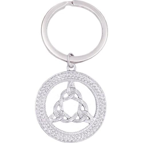 DOUBLE NOSE Alloy Silver Plated Religious Evil Knot Triquetra Trinity Pewter Keychains Key Rings For Men Or Women Customized
