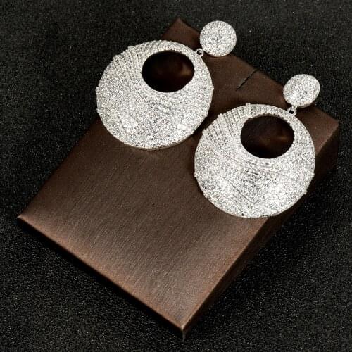 HIBRIDE Elegant Dubai Gold Color Earrings Trendy Geometry Design Full Mirco Paved Drop Earrings Accessories Wholesale E-991