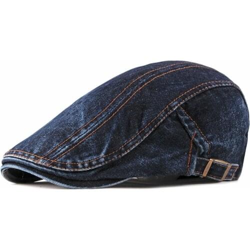 Spring Summer Solid Color Newsboy Caps Men Washed Denim Cotton Flat Peaked Cap Women Painter Beret Hats 16