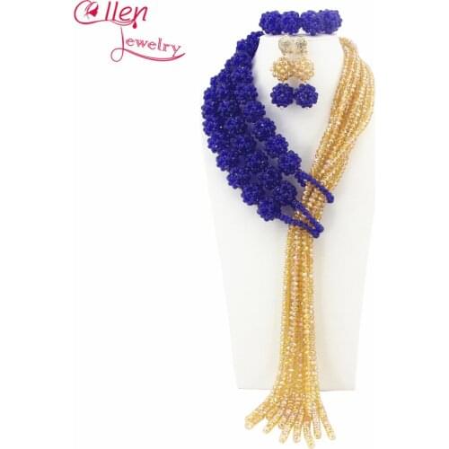 Royal Blue African Beads Jewelry Set Crystal Beads Necklace Set African Jewelry Set Crystal Jewelry Set Free Shipping W6203