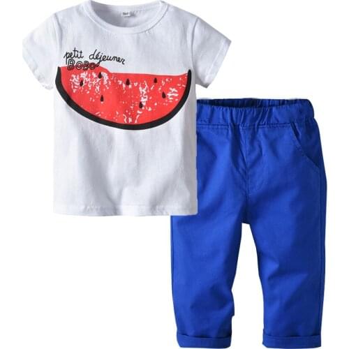 2-6T Watermelon Printed Fashion Toddler Kids Baby Boy Summer Clothes Short Sleeve Tops T-shirts+Pants Tousers 2Pcs Outfits Set