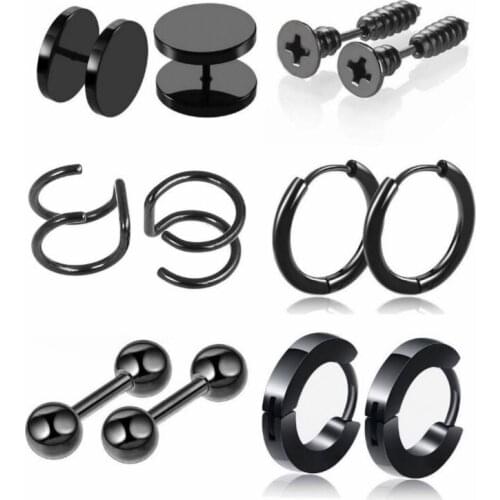 12pcs Earring Set Hoop Stud Stainless Steel for Men Unisex Punk Gothic Barbell Ear Clip Ear Buckle Korean Hip Hop Boy Jewelry