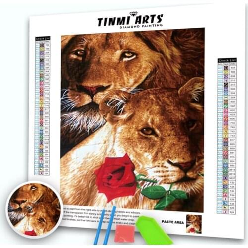 5D Diamond Painting Kits Tiger and Rose Full Round Drills Mosaic Cross Stitch Kits Embroidery Kits Home Wall Decor