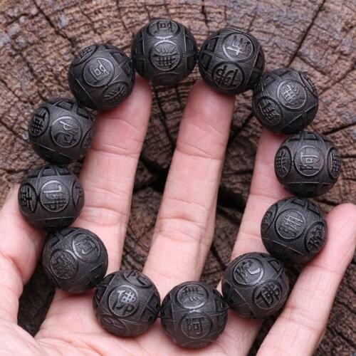 Genuine natural black wooden beads Tibetan Buddhist tools 12 beads prayer bracelet beaded mens bracelet