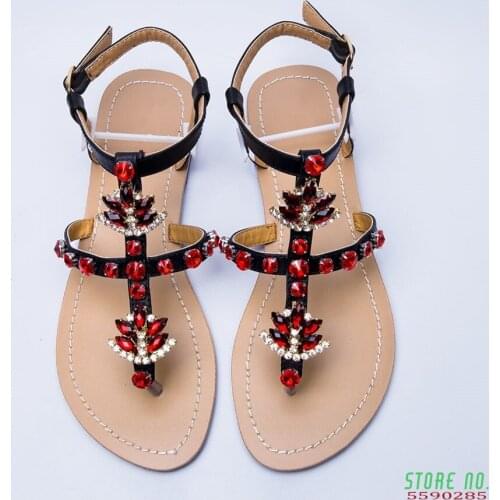 2020 NEW Women`s summer shining beach Sandals woman bohemia diamond sandals flip flop Rhinestone shoes Boho Casual t-strap shoes