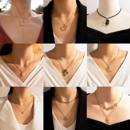 Tocona New Trendy Rose Flowers Pendant Necklace for Women Sumemr Shell Lovely Dog Face Chain Party Jewelry Accessories Collar