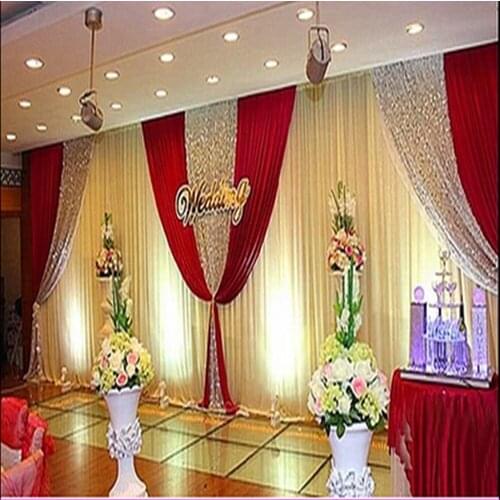 Wholesale and retail 3x6m white and red wedding backdrop curtain with swag wedding drapes , wedding stage backdrop