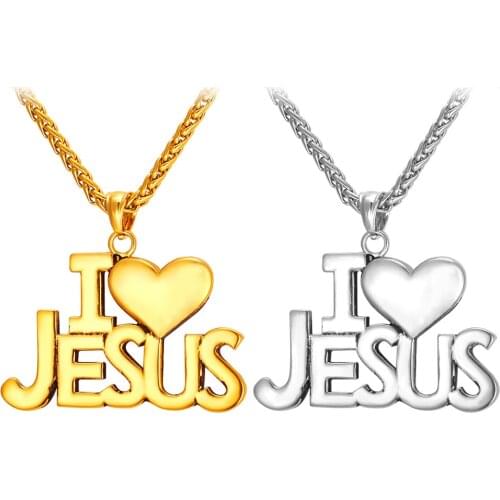 Collare Jesus Pieces Necklaces & Pendants Gold Color Stainless Steel 'I Love Jesus' Wholesale Necklace Christian Jewelry P212