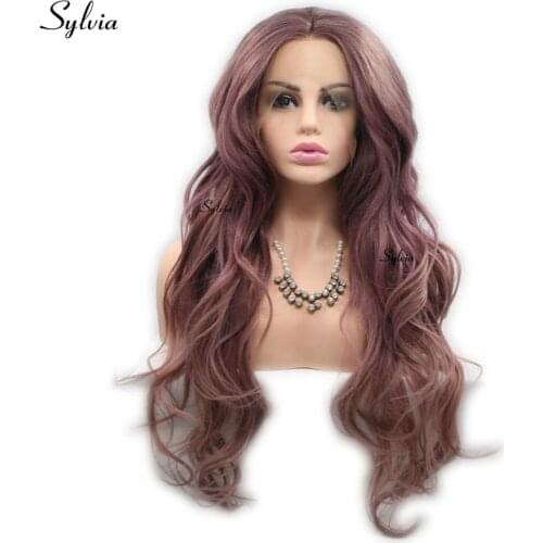 Sylvia Metallic Purple Rose Brown Color Natural Wave Wigs Synthetic Wig Lace Front Wigs Heat Resistant Fiber Hair Miexed Color