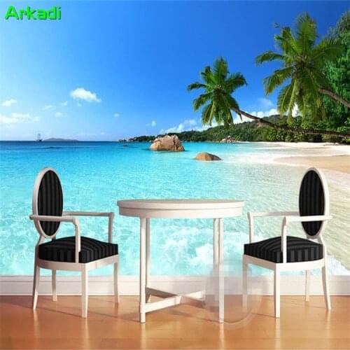 Beach seascape decorative painting TV background wall painting 3D mural living room wallpaper simple wall cloth wallpaper