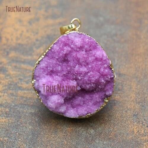 Rose Red Water Drop Shape Pendants Gold Finish Single Bail Necklace Pendants Druzy Crystal Stone Jewelry Approx 35*29 mm PM11233