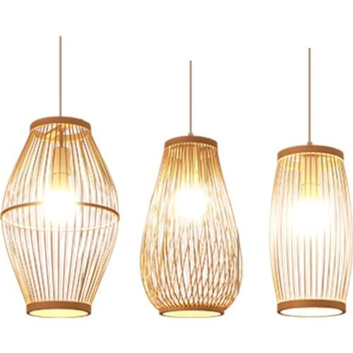 Retro Pendant Lights Bamboo Lampshade Restaurant Hotel Asia Hanging Lamp For Living Room Kitchen Lamps Light Fixture