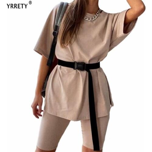 YRRETY Casual Solid Outfits Womens Two Piece Suit With Belt Home Loose Sports Tracksuits Fashion Leisure Bicycle Summer Clothes
