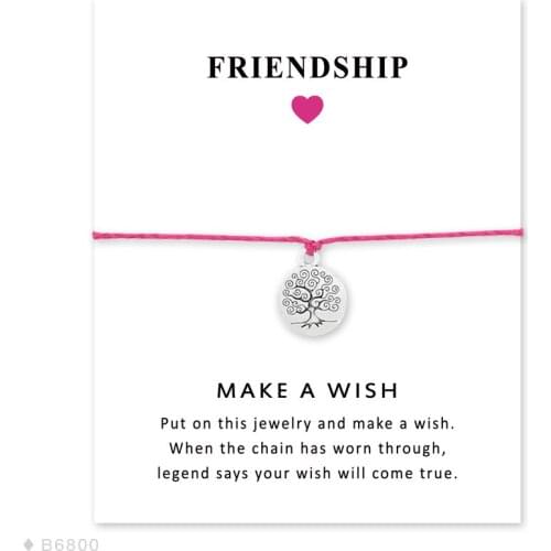 Girls Adjustable Friendship Statement Jewelry with Card Make a Wish Silver Tree of Life Charm Bracelets for Women