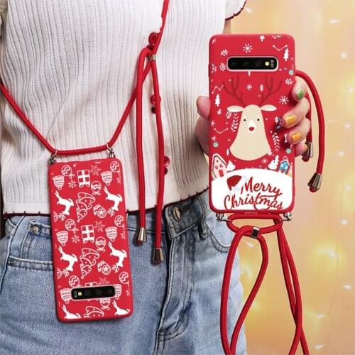 Christmas Lanyard Case For Samsung Galaxy A11 A30 A20 A21S A41 A50 A51 Note 20 S20 Ultra S10 S9 S8 Plus Necklace Cord With Rope